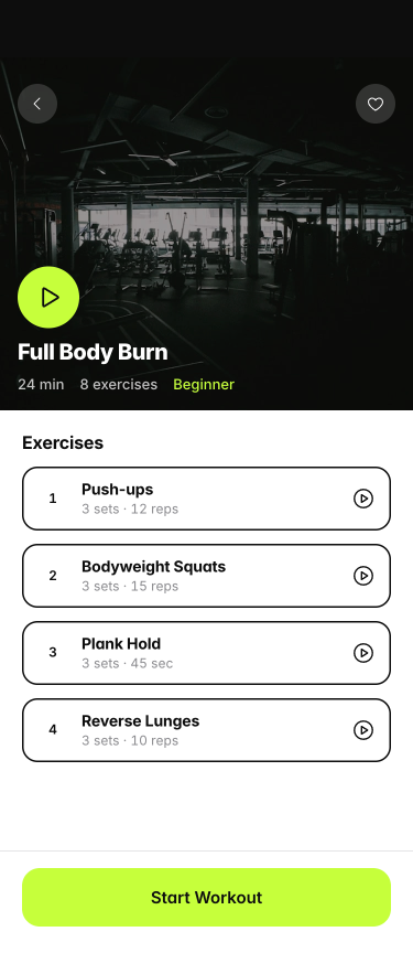 PulseFit workout detail